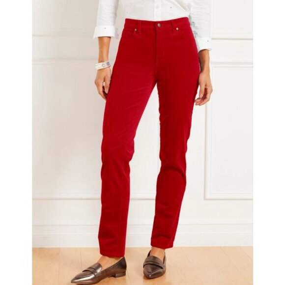 NWOT Talbots Women's Red Corduroy Straight Leg Pant True Red SZ-14 - Picture 1 of 7